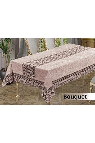 İDEAL TASARIM مفرش طاولة مخملي فاخر ذو جودة VIP مزين بالدانتيل
