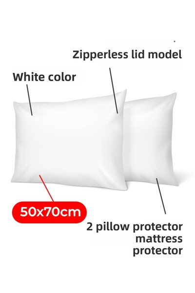 Tuable Sada 2 bielych obliečok na vankúš, matrac na vankúš, bavlnený poťah, odolný voči tekutinám, chránič vankúša, 50x70 cm
