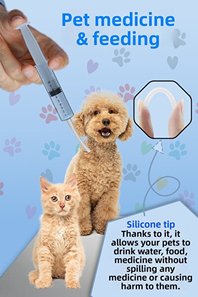 ATA HOME 2 PCS Silicone Tip Cat Dog Feeding and Medicine Feeding Apparatus - Food and Syringe