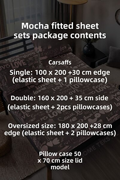 LATTE TEKSTİL Mocha Love Patterned - Cotton Ranforce Fabric Sheet Set (Single/Pair/King Size)