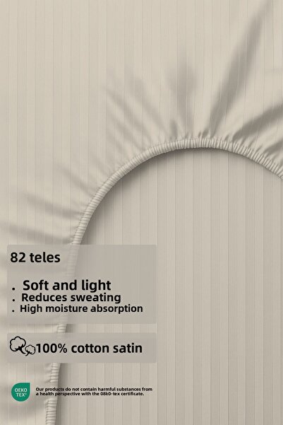 Mamcrazy Satin Stripe 100% Cotton Satin Single Striped Fitted Sheet Set with Pillow 120X200+30