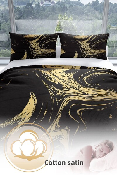 PerlaSera Black Design 3d Cotton Satin Double Duvet Cover Set