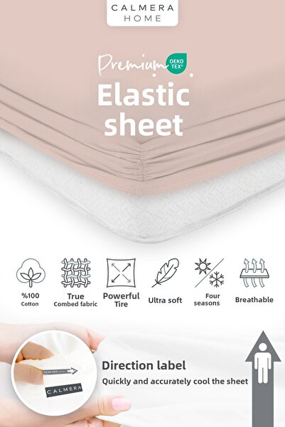Calmera ملاءة مطاطية ممشطة من القطن 100% - مفردة |   شخصية مزدوجة |   باتال كينج سايز - بودرة