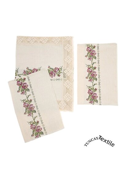 TUNCAY TEKSTİL Cotton Lace Canvas Bedspread Set