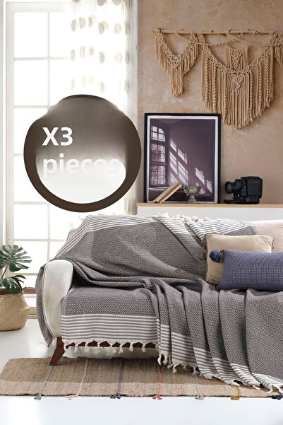 Lux Touch Bergama Mink 3 Pieces Sofa Cover 180 X 200 Cm Sofa Throw Sofa Armchair Cover Cotton