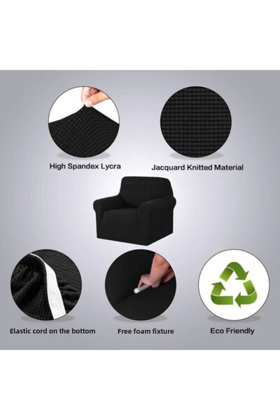 ÖZMAKAN Lycra Flexible Sofa Cover - 3+3+1+1 Square Patterned, Elastic Washable Armchair