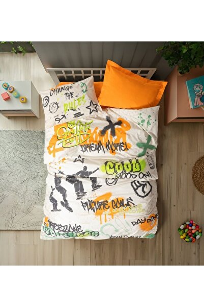 Skygo Cotton Box Junior Duvet Cover Set Single Graffiti Orange