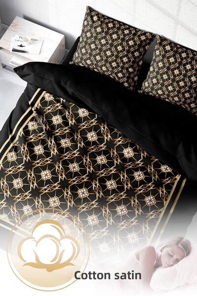 PerlaSera Double Duvet Cover Set Dense Weave Cotton Satin 3D Special Design Gold Deco