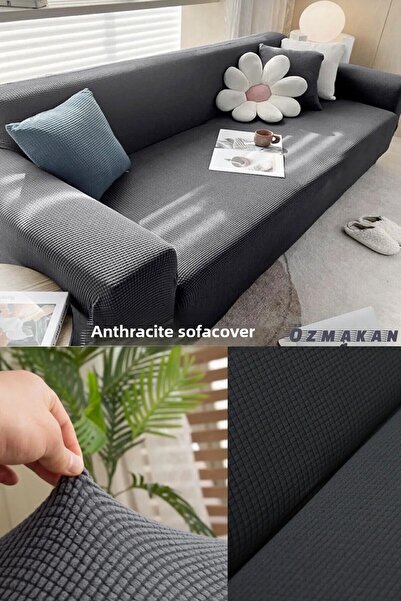 ÖZMAKAN Anthracite 3-Person Kotuk Cover - Sofa Cover 1 Piece