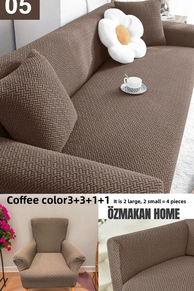 ÖZMAKAN مجموعة أغطية مقاعد جاكار 3 3 1 1 - مرنة وقابلة للغسل ومتينة