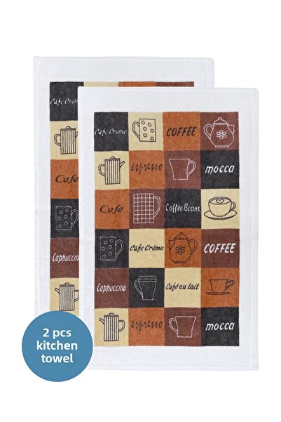 sevilya مجموعة من 2 منشفة مطبخ بيضاء مطبوعة