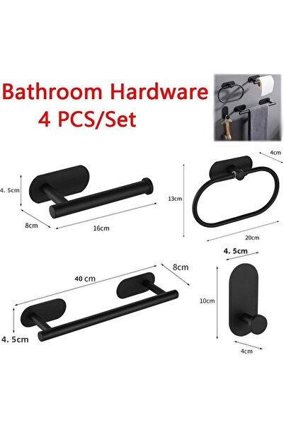 Choice مجموعة أدوات الحمام السوداء المكونة من 4 قطع حامل مناشف وحامل ورق تواليت وإكسسوارات الحمام بخطافات لاصقة