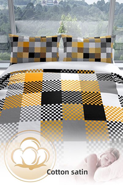 PerlaSera Checkers 3d Cotton Satin Double Duvet Cover Set