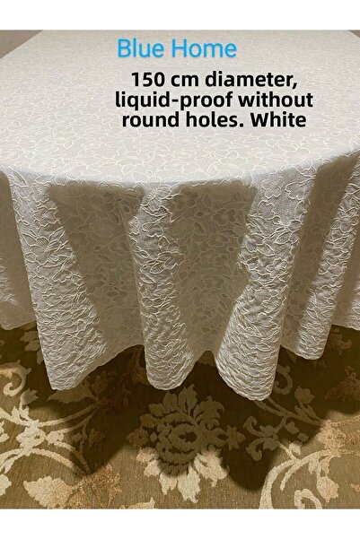 Blue Home مفرش طاولة مطبخ من القماش الزيتي ذو مظهر دانتيل دائري مقاوم للسوائل وقابل للمسح / الحجم: 150 سم