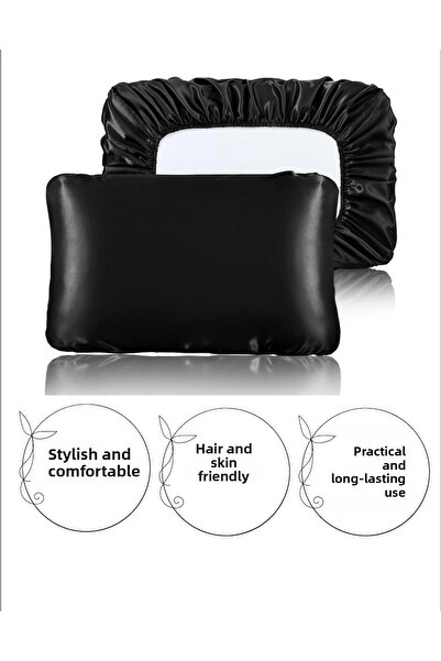 PratikDikisco كيس وسادة ستان أسود مقاس 50x70 سم 1 قطعة