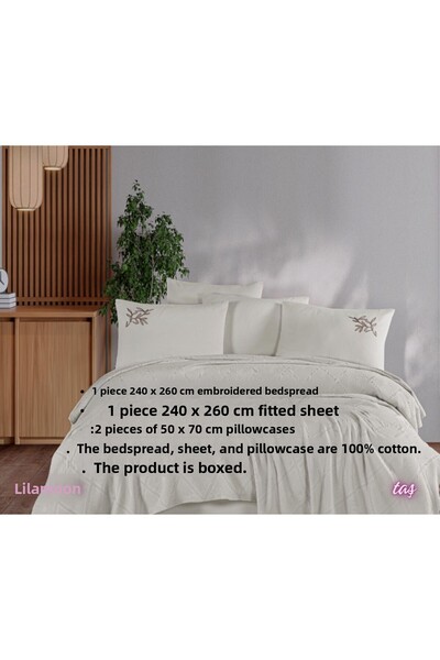 Beğenal 100% Cotton Beğenal Premium Stone Colored Double Embroidered Pique Set