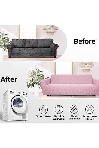 Faiend Pink Jacquard 3 Seater Elastic Sofa Set - Armchair Cover