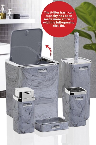 Okyanus Home Σετ μπάνιου με τετράγωνο μάρμαρο 5 τεμαχίων