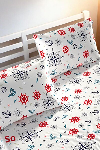 Lorien Sail Patterned Ranforce Fabric Single Fitted Sheet Set (1 Pillow Case)