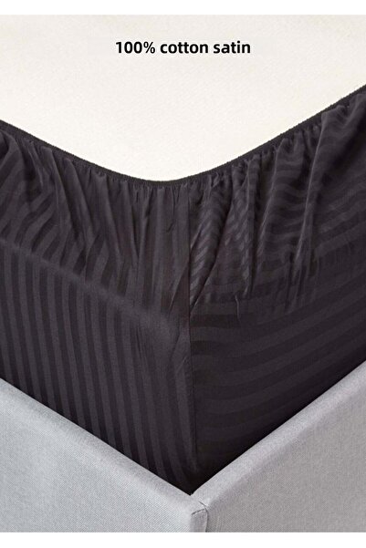 VESSİNOHOME Cotton Satin Fitted Sheet Set Striped Double White/Colored Hotel Type Luxury Padded