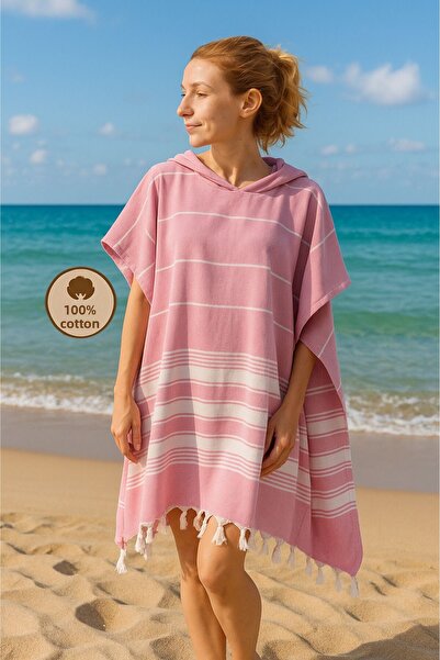 Formeya Pamut felnőtt Peshtemal poncsó fürdőköpeny strandtörölköző rózsaszín