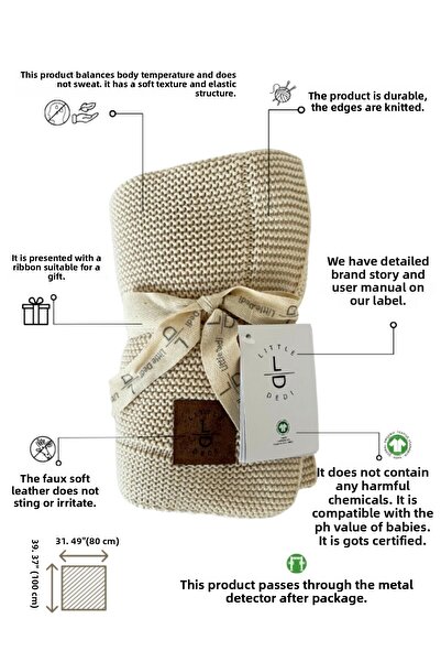 Next Baby Little Dedi Organic Cotton Knitted Baby Blanket Beige - 80X100