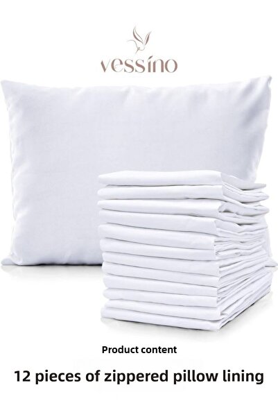 VESSİNOHOME Λευκή Βαμβακερή Μαξιλαροθήκη 50x70 - Στρώματα μαξιλαριού 12 σετ με φερμουάρ και εσωτερική επένδυση