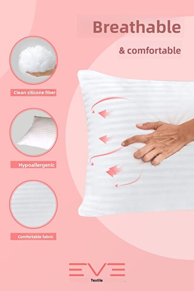 Eve Tekstil 900 gr Υψηλή Γέμιση 2 Τεμάχια Ριγέ Σατέν με φερμουάρ Αντιαλλεργικό Πλενόμενο Μαξιλάρι Nano Fiber