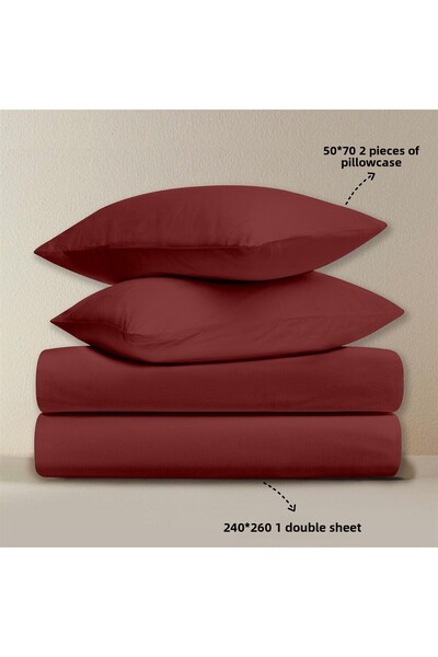 Evim 100% Cotton Akfil Flat Sheet Set Double 240X260 cm Dark Claret Red