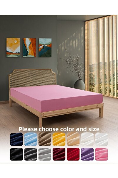 MODELHOME ملاءة سرير مفردة/مزدوجة مصنوعة من القطن بنسبة 100% باللون الوردي (7 مقاسات مختلفة)