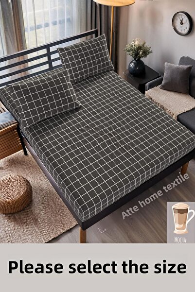 LATTE TEKSTİL Cotton Plaid Patterned Ranforce Fabric - Elastic Sheet Set (Single-Double-King Size)