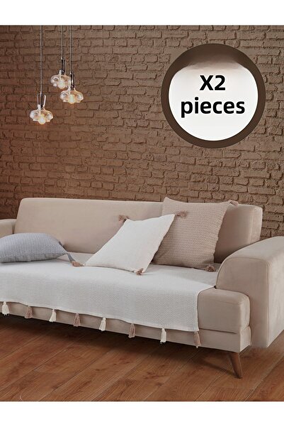 Lux Touch غطاء أريكة Liva Ecru - 2 قطعة 115x200 سم أريكة سرير أريكة سرير بذراعين معنقدة