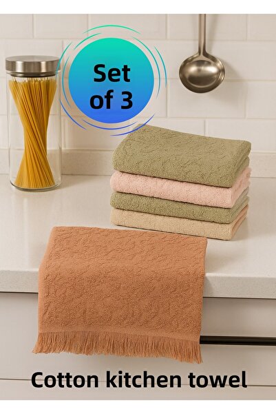 BRE HOME طقم من 3 مناشف مطبخ قطنية مقاس 30 × 50 سم