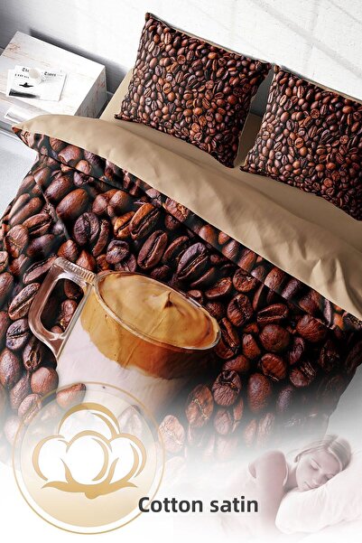PerlaSera 3D Custom Design - Double Cotton Satin Duvet Cover Set, Night Coffee