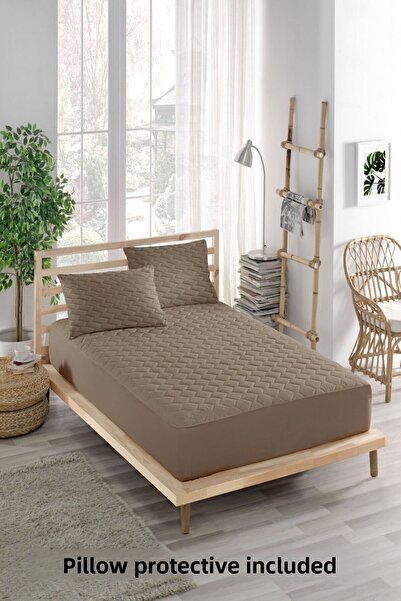 ÇARŞAF DÜNYASI Set saltea colorat - 100% bumbac, linistita, 3 bucati, matlasata, saltea perna, maro