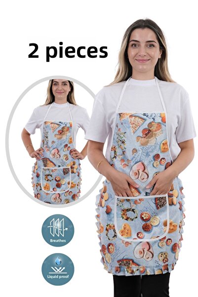 sevilya Jarse Frilly Double Pack Liquid Proof Waterproof Kitchen Apron