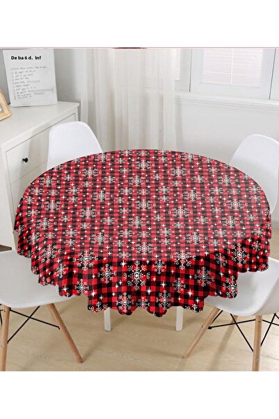 Realhomes مفرش طاولة دائري منقوش باللونين الأبيض والأسود ومذهّب باللون الذهبي...