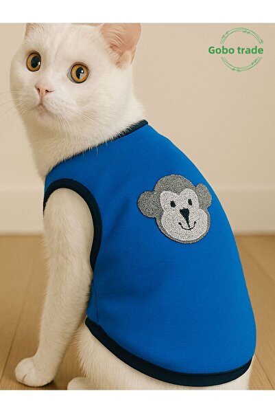 Goboticaret White Monkey Appliqued Cat Dog Outfit Dress in Different Colors