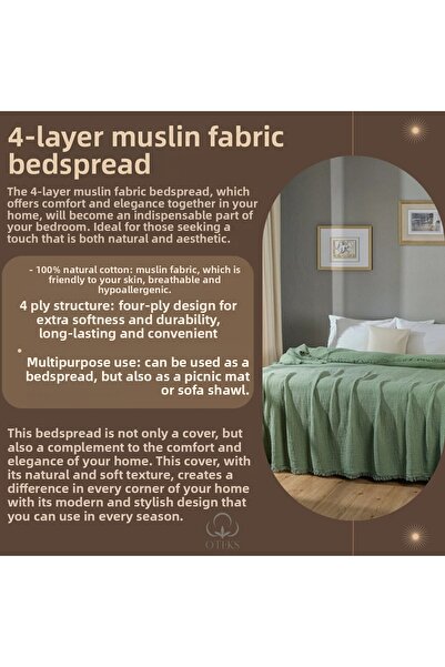 OTEXSA Tan Muslin Single Bedspread - Pike (160 X 200 cm) 4 Layers