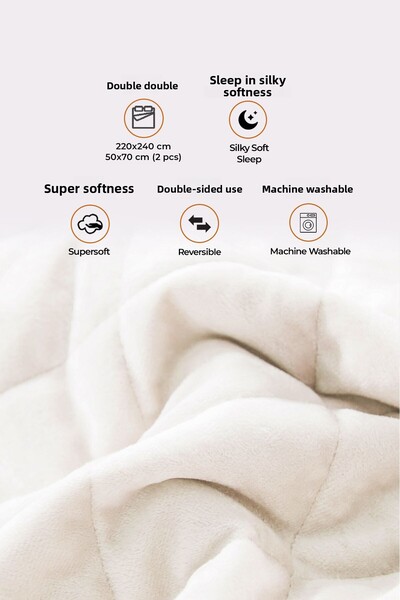 Evlen Home Collection Velvet Bedspread Set - Double, Supersoft Quilted, 3 Pieces, Soft Fiber Filled, Off White