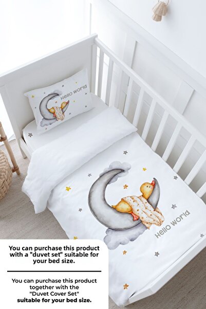 Tuğba Kuğu Baby Size Fitted Sheet Set - Pure Baby Series - Duck Sleeping on the Moon