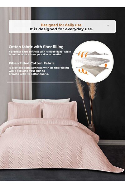 Evlen Home Collection Ross Quilted Striped 100% Cotton Single Bedspread - Washable Powder