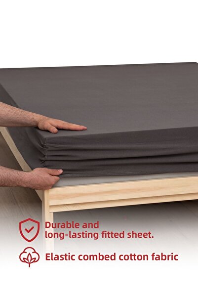 MODELHOME Anthracite Colored 100% Cotton Combed Fabric Single/Double Fitted Sheet (7 DIFFERENT SIZES)