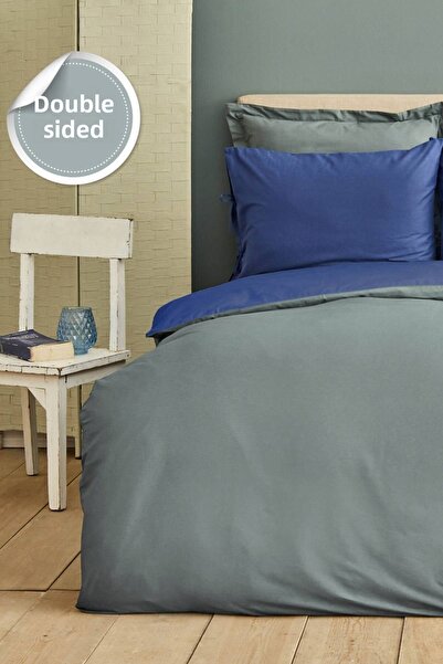 Karaca Home Basic Petrol-Navy Blue 100% Cotton Double Sided Double Duvet Cover Set