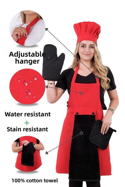sevilya طقم مريلة مطبخ مكون من 5 قطع مع شماعة قابلة للتعديل (مريلة منشفة مع ش...