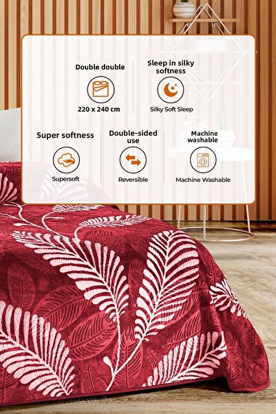 Evlen Home Collection 4 Kg Blanket Supersoft Embos Thick Soft Plush Double Soft 220x240 cm Minella Red