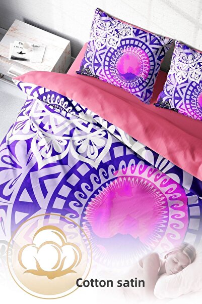 PerlaSera Σετ κρεβατιού 3D Special Design - Πυκνό υφαντό βαμβακερό σατέν, μωβ δαχτυλίδι