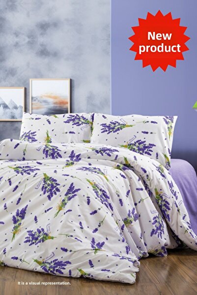 CANDAN ÇEYİZ Lavender Duvet Cover Set with Double Elastic Sheets & 100 Cotton 2 Pillow Cases (with a Gift)