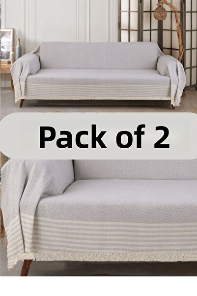 Miracolo Home غطاء أريكة أريكة سرير من القطن بطول 310 سم مع تصميم أمامي مهدب ...