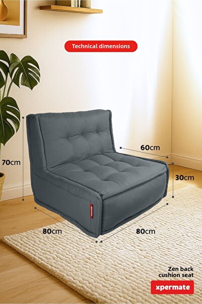 XPERMATE Back Cushion Seat Nordic Style Ergonomic Floor Seat Sitting Cushion with Backrest 80X60 Gray Zen